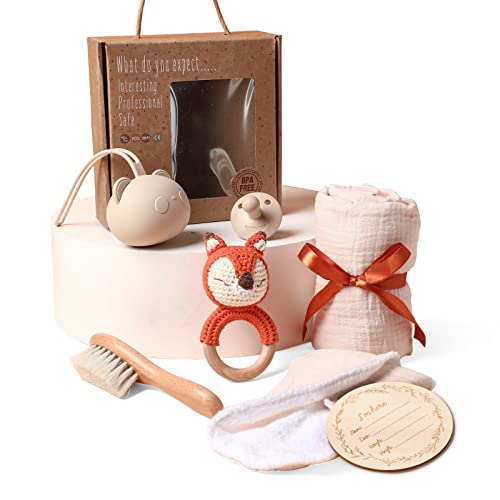 Image of EERKEOD Baby Gift Set for Newborn New Baby Gift Set - Newborn Baby Essentials Baby Bath Set with Baby Blanket Baby Rattle - New Born Baby Girls Gift & Baby Boy Gifts for Baby Shower