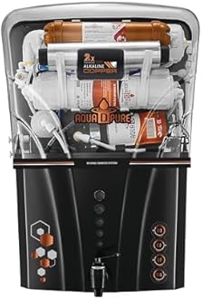 AQUA D PURE 4 in 1 Alkaline RO Water Purifier with Goodness of Copper and RO, UV, UF, Inbuilt TDs Adjuster, Multisource Water Compatibility, Black