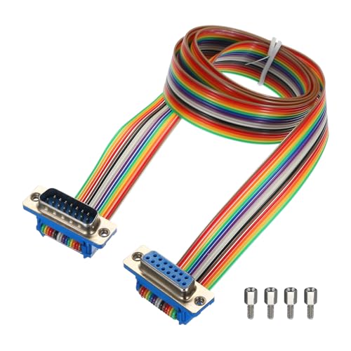 MECCANIXITY IDC Rainbow Wire Flat Ribbon Cable DB15 Male to DB15 Female 39.4 Inch Length 2.54mm Pitch Breadboard Jumper Wires for Electronic Projects