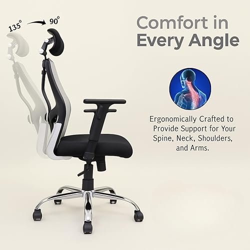Image of Lakdi The Furniture Ergonomic High Back Office Chair with Adjustable Height, Mesh Back, Lumbar Support, Armrest & Tilt Lock - Comfortable Swivel & ExecutiveChair for Home & Office Work- SSL-884