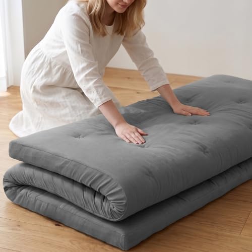 Image of ZonLi Japanese Floor Futon Mattress Twin Size 75 inchx 39 inch, 100% Cotton Cover 4 inch Thicken Tatami Mattress, Foldable Sleeping Pad, Portable Dormitory Tatami Mat, Roll Up Floor Lounger Bed for Adult