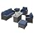 UDPATIO Patio Furniture Set with 44" Fire Pit Table, 6 Pieces Outdoor Sectional Conversation Sets, All-Weather Wicker Rattan Sofa Ottoman with 4" Thick Cushion for Garden Backyard Poolside, Navy Blue