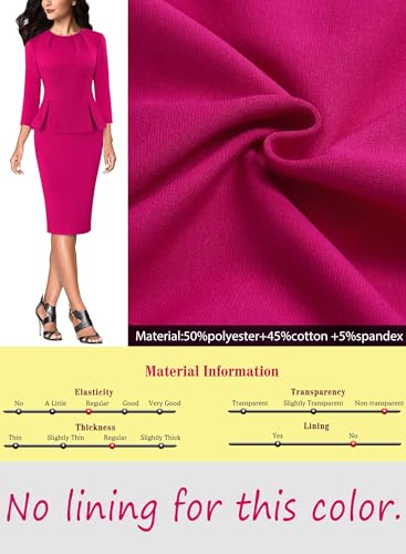 Image of VFSHOW Womens Pleated Crew Neck Peplum Slim Work Business Dress Elegant 3 /4 Sleeves Office Church Bodycon Pencil Sheath Dress
