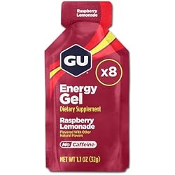 GU Energy Original Sports Nutrition Energy Gel, 8-Count, Vegan, Gluten-Free, Kosher, and Dairy-Free On-The-Go Energy for Any Workout, Raspberry Lemonade
