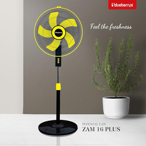 Image of Blueberry's 5 Blade Pedestal Fan High Speed for Home | 3 Adjustable Fan Speeds | 1300 RPM Motor | 2 Year Warranty