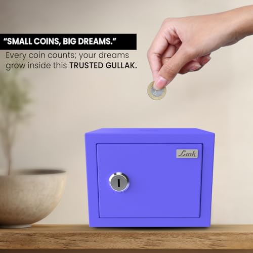 Image of Link Smart 2 Litres Gullak Safe Locker for Home & Office| 3-Year Warranty| Mechanical Key, CRCA Material, Laser Cut Design| Vibrant Saaving Bank| Weight : 0.9 Kg| Ocean Blue