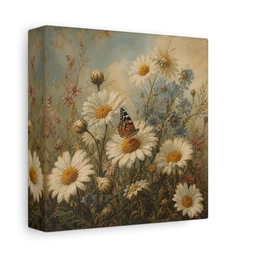 Impression sur toile nature marguerites et papillons déco murale salon
