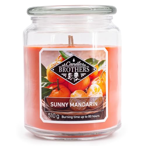 Candle-Brothers Große Duftkerze im Glas mit Deckel | Sunny Mandarin | Duftkerze Orange | Kerze 2 Docht | Kerze lange Brenndauer | Geschenk für Frauen