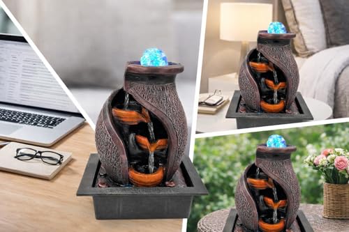 Image of GTC Polyresin Beautiful Mini Waterfall Fountain with Electric Water Pump for Home Decor Show Piece Indoor Decorative Diwali Birthday Item Showpiece (75054, Multicolour)