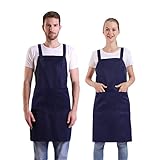 [BIGHAS] 肩掛け H型 エプロン シンプル 無地 大きいサイズ カフェエプロン 保育士 業務用 家庭用 作業用 料理 サイズ調整可能 おしゃれ 男女兼用 (008ネイビー)
