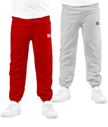 Image of KYDA Kids Boys Premium 100% Cotton Regular Fit Track Pants Soft Breathable Elastic Waist Casual Joggers Kids Playwear Everyday Comfort Wear-Pack of 2
