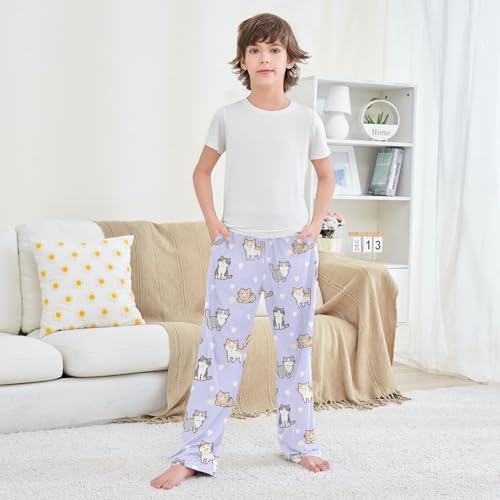 Boys' Pants Cute Cartoon Cat Animal Long Bottoms Jogger Pants Elastic Waist Trousers with Pockets S-XL3
