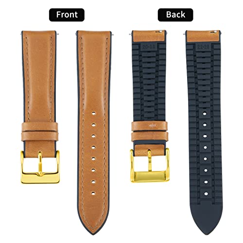 Image of BINLUN Leather Watch Band 14mm 16mm 18mm 19mm 20mm 21mm 22mm Quick Release Premium Oil Wax Leather and Breathable Silicone Hybrid Watch Bands Replacement Strap for Men Women