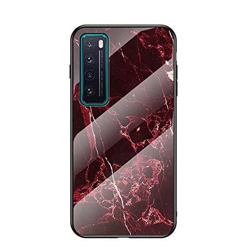 Jiajihua Cover Compatible with Huawei nova 7 5G 【PC Panel+Tempering Glass+TPU Silicone】 3 in 1 Shockproof Phone Case Red