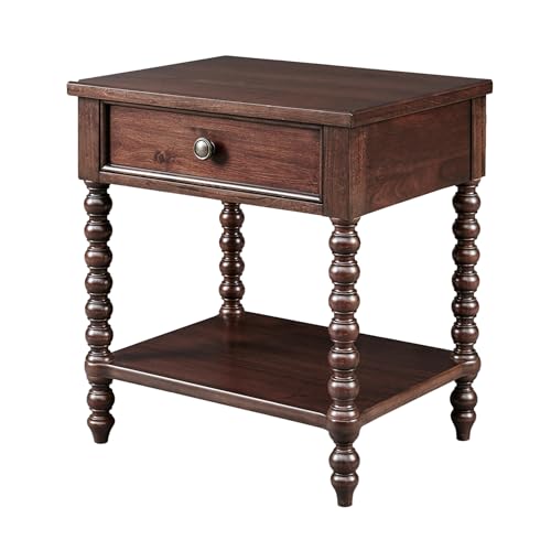 Exquisite Acacia Wood One Drawer Nightstand - Deep Brown Finish,