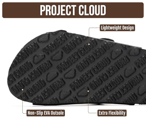 Image of Project Cloud Kids Sandals 100% Genuine Leather - Natural Cork Footbed Non-Slip Slides for Kids - Lightweight Boys & Girls Sandals - Water-Resistant Girls & Boys Sandals