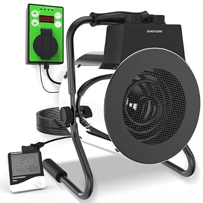 Buyplus Greenhouse Heater with Digital Thermostat, 1500W Outdoor Heaters for Patio, Overheat Protection & 3S Fast Heating, Electric Space Heater for Greenhouse, Patio, Garage, Flower Room, Silver