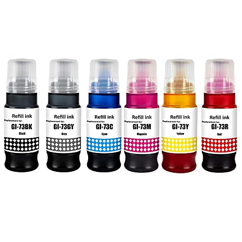 Image of KOSH GI-73 Ink Bottle Compatible for Canon Pixma G570, G670, G550, G650, G620 Printers (All 6 Colors) (GCYMKR)