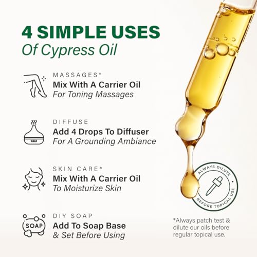 Image of 100% Pure Cypress Oil - 4 Fl Oz Cypress Essential Oil for Hair, Skin, Diffuser, Aromatherapy & DIY Soap Making Scent