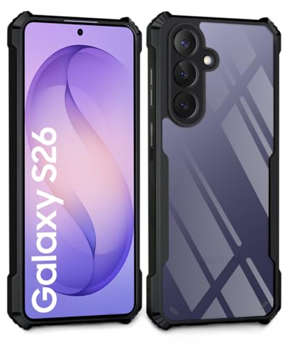 Image of WOW IMAGINE Shock Proof Clear Back Case Mobile Cover for Samsung Galaxy S26 5G (Hard | Hybrid PC + TPU | Full Armour Device & Camera Protection | Black)