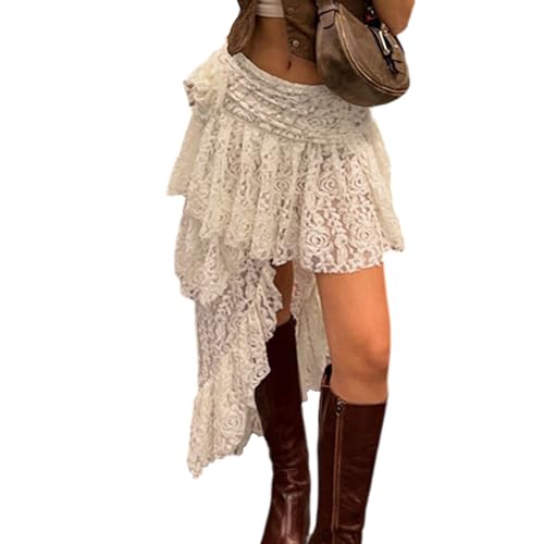 Women's Fashion Instagram Irregular Half Skirt Women's Asymmetric Design Lace Flower Half Skirt
