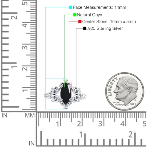 Art Deco Marquise Natural Black Onyx Filigree Floral Designer Vintage Style Wedding Engagement Ring Solid 925 Sterling Silver4