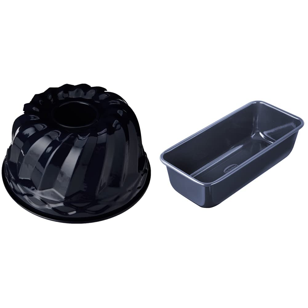 Dr. Oetker Guglhupf Backform Ø 24 cm Back-Liebe Emaille 24er Gugelhupfform in Dunkelblau & 2367 Kastenform 25 cm, robuste Brotbackform, Kuchenform für saftige Kuchen und deftige Brote 1 Stück