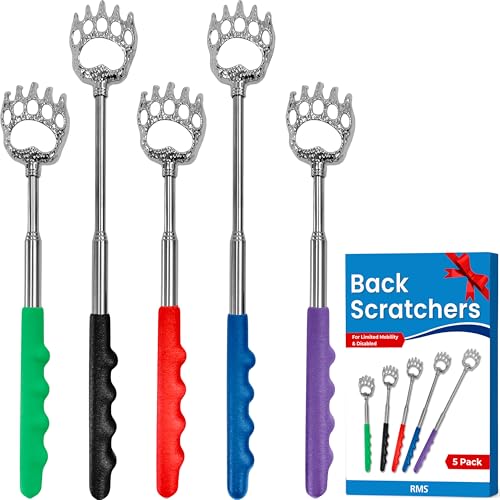RMS 5 Pack Telescoping Back Scratcher - Extendable Telescope Back Scratchers - Bear Claw Metal Telescopic Backscratcher Eliminating Back Itching in Black, Blue, Green, Purple, Red Color