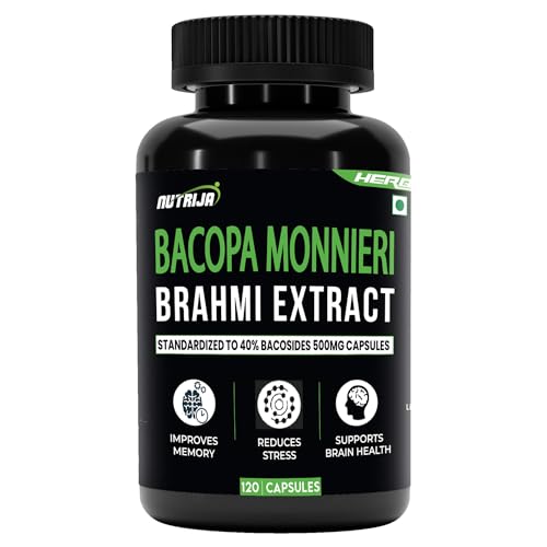 Image of NutriJa Brahmi - Bacopa Monnieri Extract 500mg Capsules with 40% Bacosides | 120 Veg Capsules