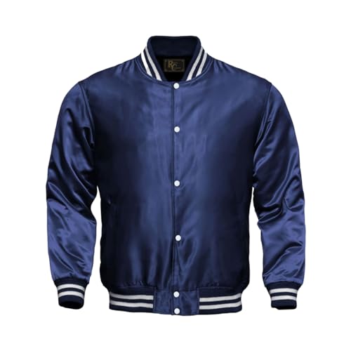 Mens Varsity Letterman Satin Body And Sleeves Bomber Style Baseball College Jacket