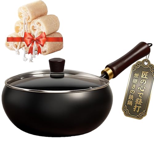 Wok japonés de hierro fundido con tapa de madera y espátula 11 in
