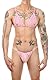 FEOYA Herren 2-teilige Dessous Set Sexy Crossdresser Transparente Spitze BH und Slips Set Männlich Einstellbare Bikini Set Sissy BH G-string Strings Unterwäsche Set Gay Dessous Rosa XL