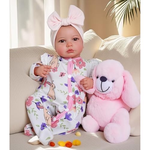 Lonian Reborn Puppen 19 Zoll Reborn Puppen Realistische Neugeborene Babypuppen Weicher Körper Poseable Voll Vinyl Körper Mädchen wie EIN lebhaftes Baby mit Fütterungskit für Kinder (Hazel) – Bild 3