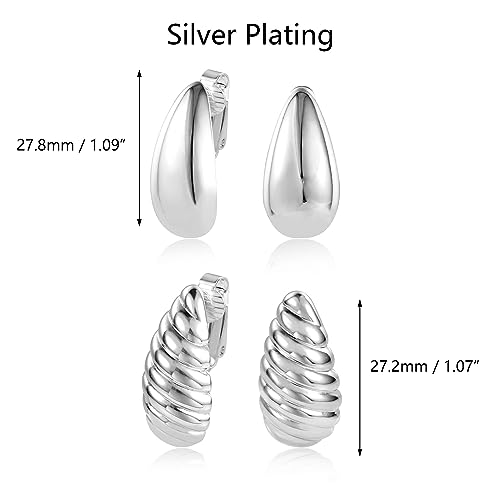 Teardrop Clip On Earrings Dupes Earring for Women Chunky Hoop Earrings Hypoallergenic Lightweight Dangle Water Drop Earring Set for Women4