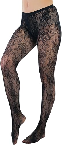Image of ToBeInStyle Women's Elegant Floral Lace Inspired Spandex Net Full Length Tights