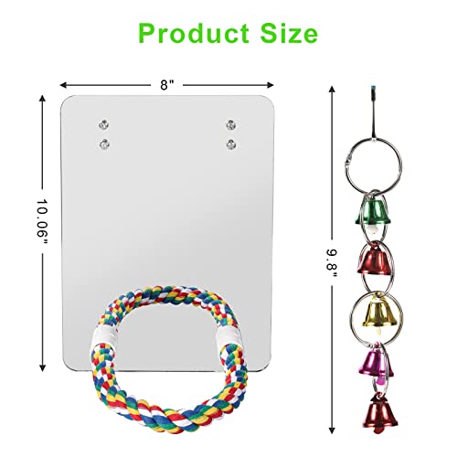 LOPERDEVE 10.6" Bird Mirror with Rope Perch Bird Toys Swing, Comfy Perch for Greys Amazons Parakeet Cockatiel Conure Lovebirds Finch Canaries - Image 3