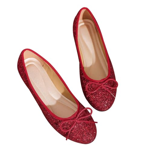 Dear Time Women's Glitter Bowknot Ballet Flats Round Toe Wedding Flats Slip On Ballerina Flats Dress Shoes