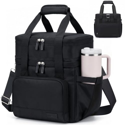 HOMESPON 14L Double Layer Lunch Bag for Women, Expandable Cooler Tote Black