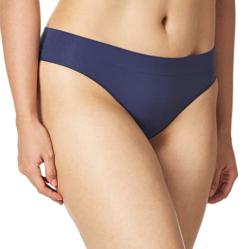 Dkny Women's Seamless Litewear Thong Panty, Navy Ink/White, Large #TOP1