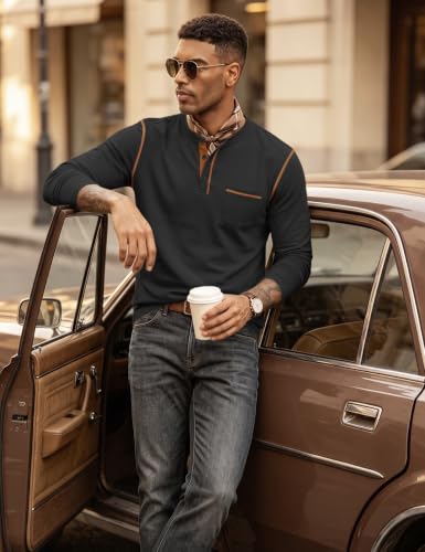 Men's Henley Shirt Long Sleeve T-Shirt Casual Top Pullover Lightweight Top Shirts with Button - Image 4