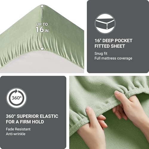 Image of True North by Sleep Philosophy Micro Fleece Bed Sheet Set, Warm, Sheets with 14 inch Deep Pocket, for Cold Season Cozy Sheet-Set, Matching Pillow Case, Twin XL, Green, 3 Piece