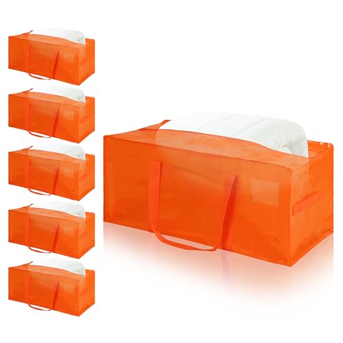 huichuan Orange Large Moving Bags, 6 Pcs Thick Storage Bags with Side Handles & Tag Pocket, Reusable Storage Totes for Space Saving, Clothes Storage, College Dorm, Travel, Moving Supplies1