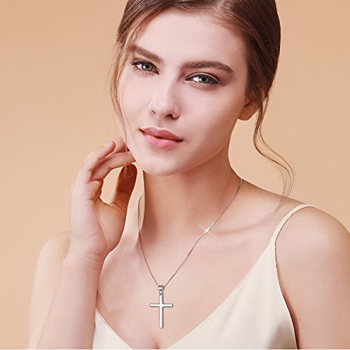 YAFEINI Cruz Plata Mujer Collar de cruz de plata esterlina, pequeño collar con colgante de cruz religiosa simple, joyería, regalos para mujeres, adolescentes, niñas