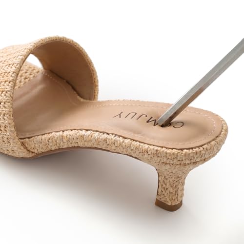 Image of Raffia Sandals Womens Heeled Sandals Comfortable 2 Inch Kitten Heels Lightweight Square Toe Summer heels