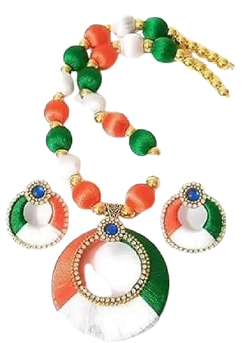 AVANI COLLECTION:Designer Beautiful tiranga silk thread necklace with earring/Tricolour Tiranga silk Thread Jewellery Set for Women and Girls-image-38