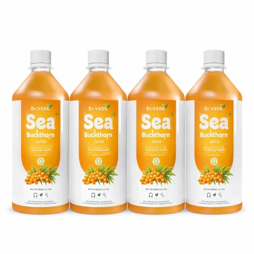 Image of Dr. Vedic Himalayan Sea Buckthorn (Leh Berries) Pulp 500ml | Cold-Pressed Pulp Concentrate | Natural Vitamin C & Omega 3-6-7-9 | Supports Immunity, Skin Radiance & Gut Health | Herbal Superfruit Supplement