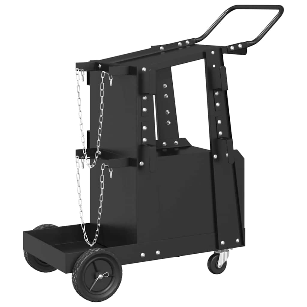 Carro de soldadura profesional de acero con armario con cerradura y ruedas de 360 grados, robusto carro de soldadura negro en acero estable para taller y garaje.