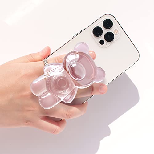 Support extensible anti chute pour smartphone avec design ours rose - 2