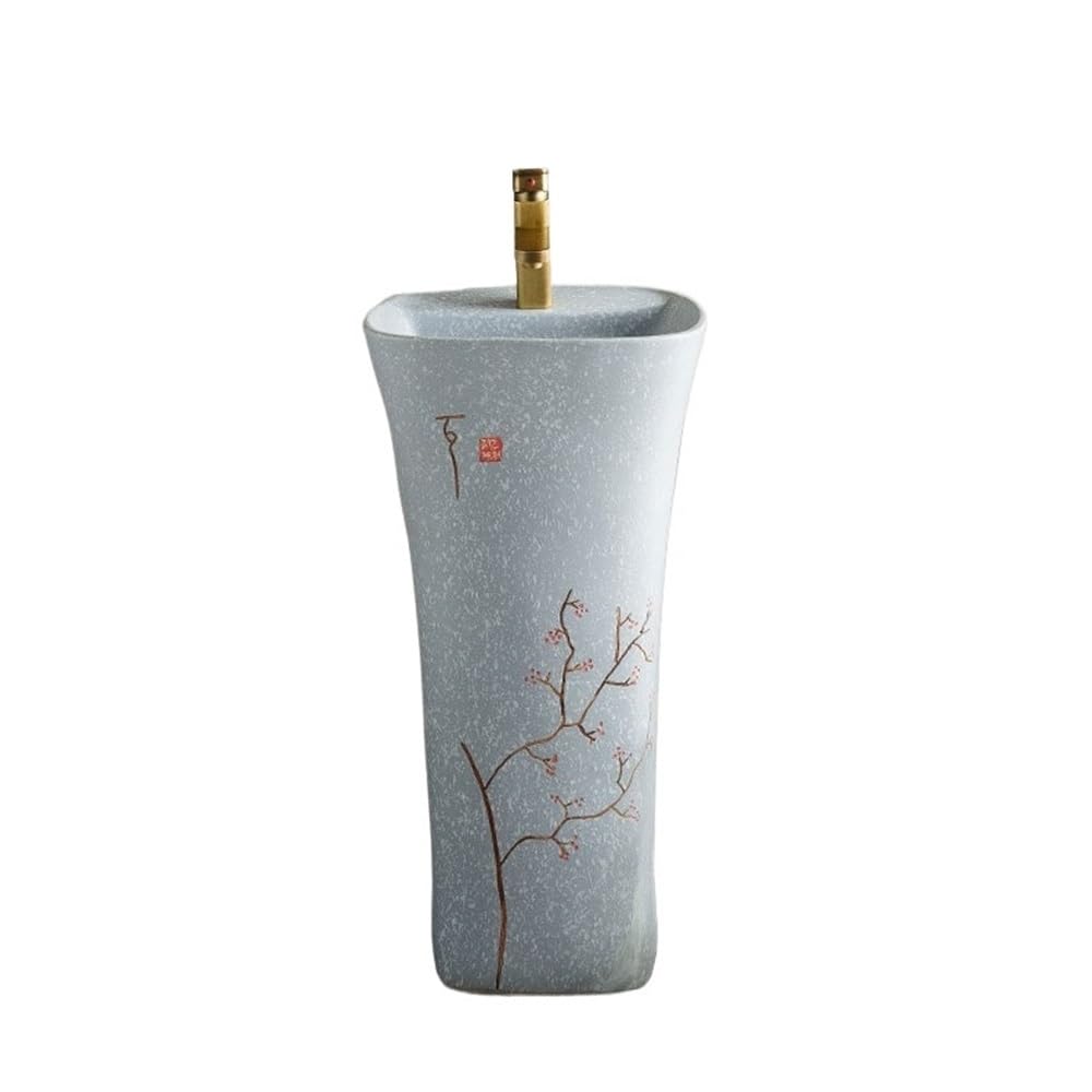 Free-Standing Freestanding Pedestal Sink Combo with Faucet and Drain Kit Courtyard Integrated Yard Retro Bathroom Lavatory Column