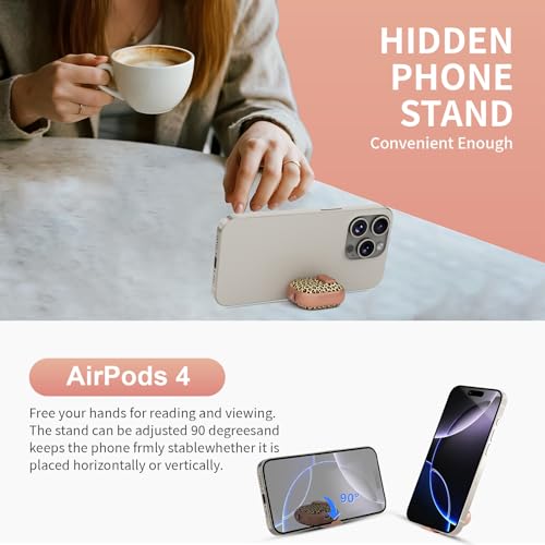 Image of for AirPods 4 Case with Safty Lock & Phone Stand,Cute Floral Pattern Style | PC & TPU Dual Layer Protective Cover with Keychain & Cleaner Pen for Apple AirPod 4th Generation 2024 Women (Leopard Print)